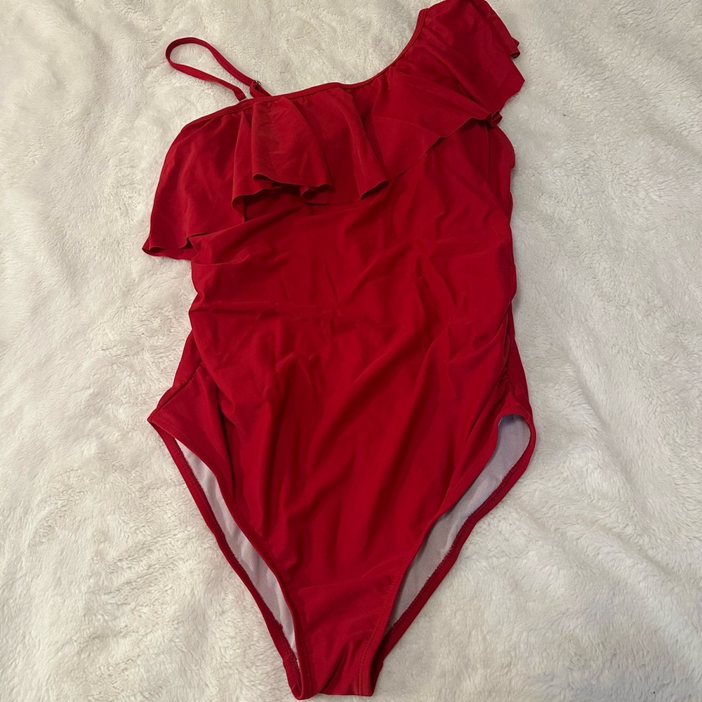 Red Ruffled One Piece Swimsuit | Size M